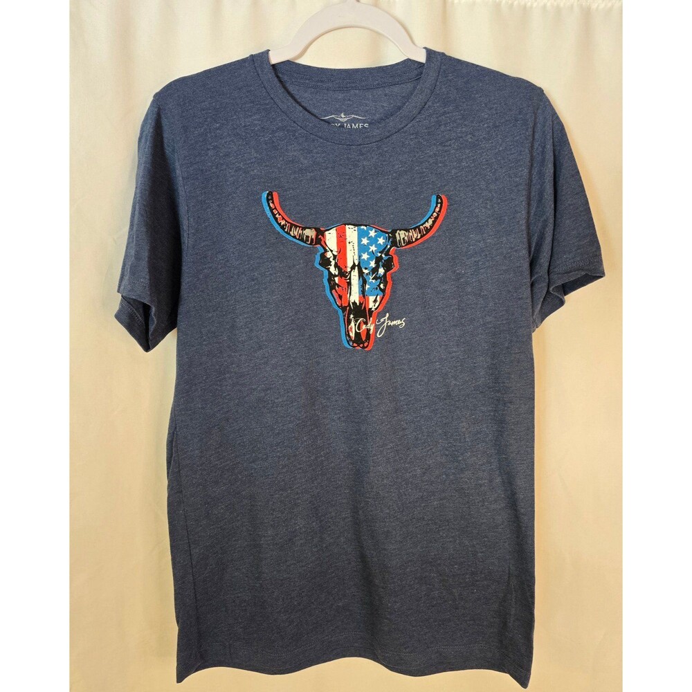 Cody James American Flag Bull Skull Heather Gray T-shirt NWOT